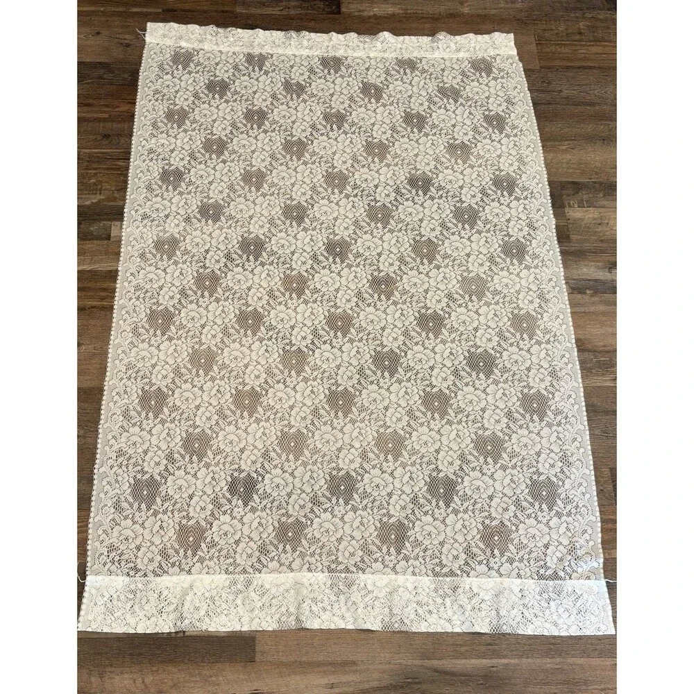 VTG 90s Ivory Rose Lace Curtain 2 Panels - Different Lengths Granny Cottagecore